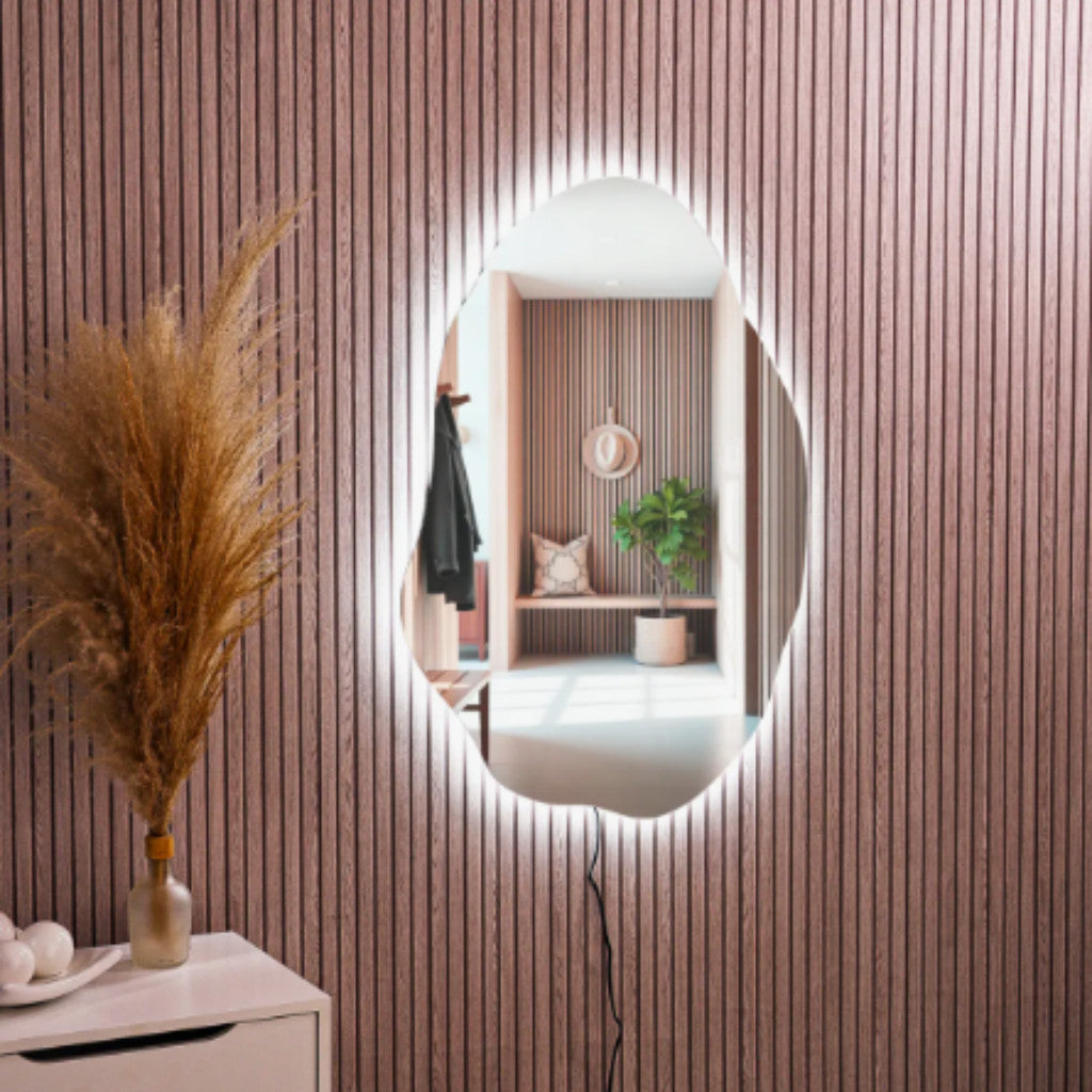 Espelho Grande De Parede Com Led Orgânico 90x60 Banheiro Sala Quarto Luz Quente E Fria