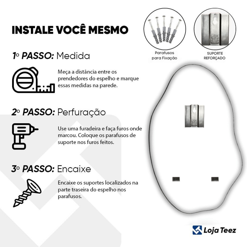 Espelho Decorativo 90x60 Orgânico com Led Quente ou Frio Parede Moderno Sala Fácil de Instalar