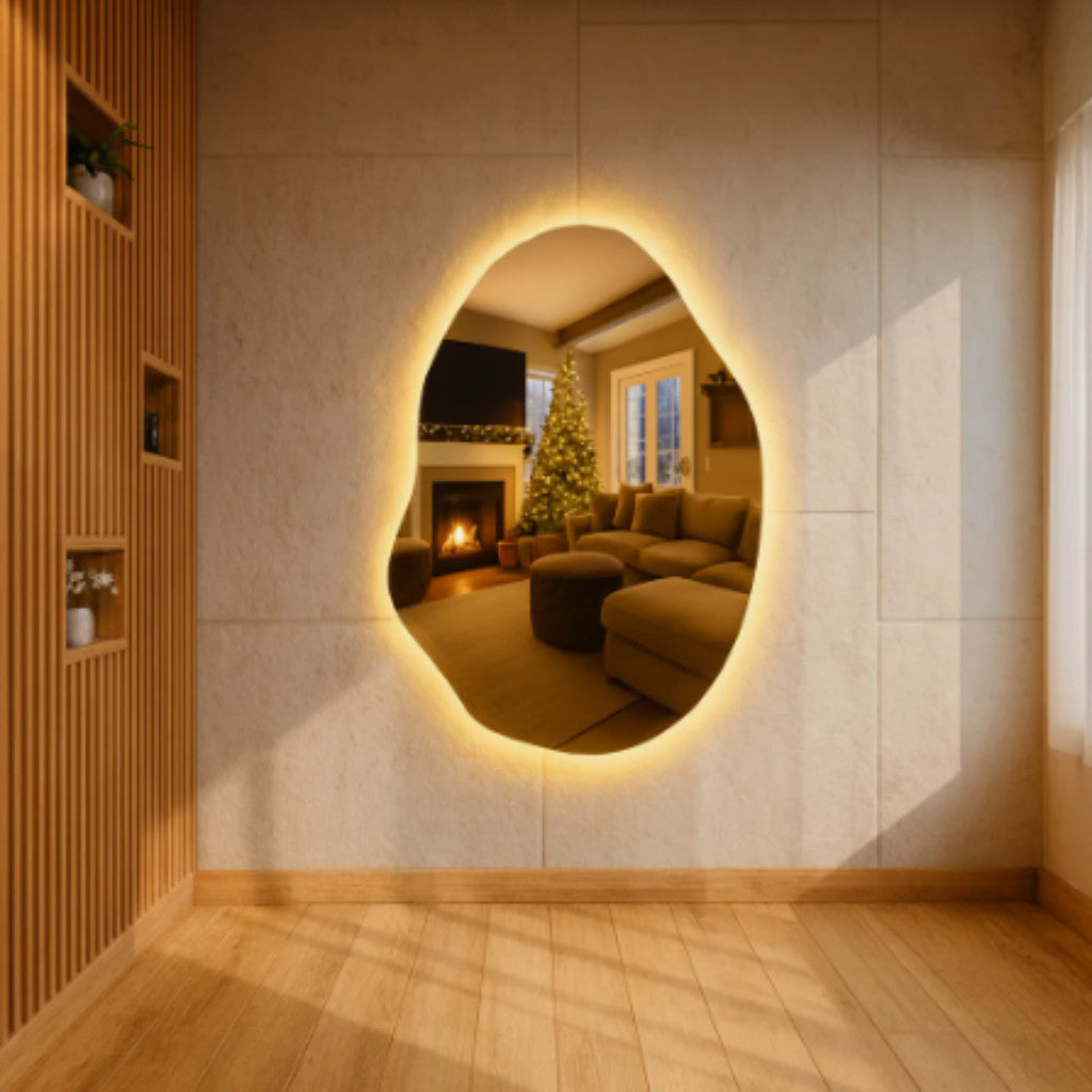 Espelho Orgânico com LED FRIO E QUENTE + FONTE Decorativo 90X60CM