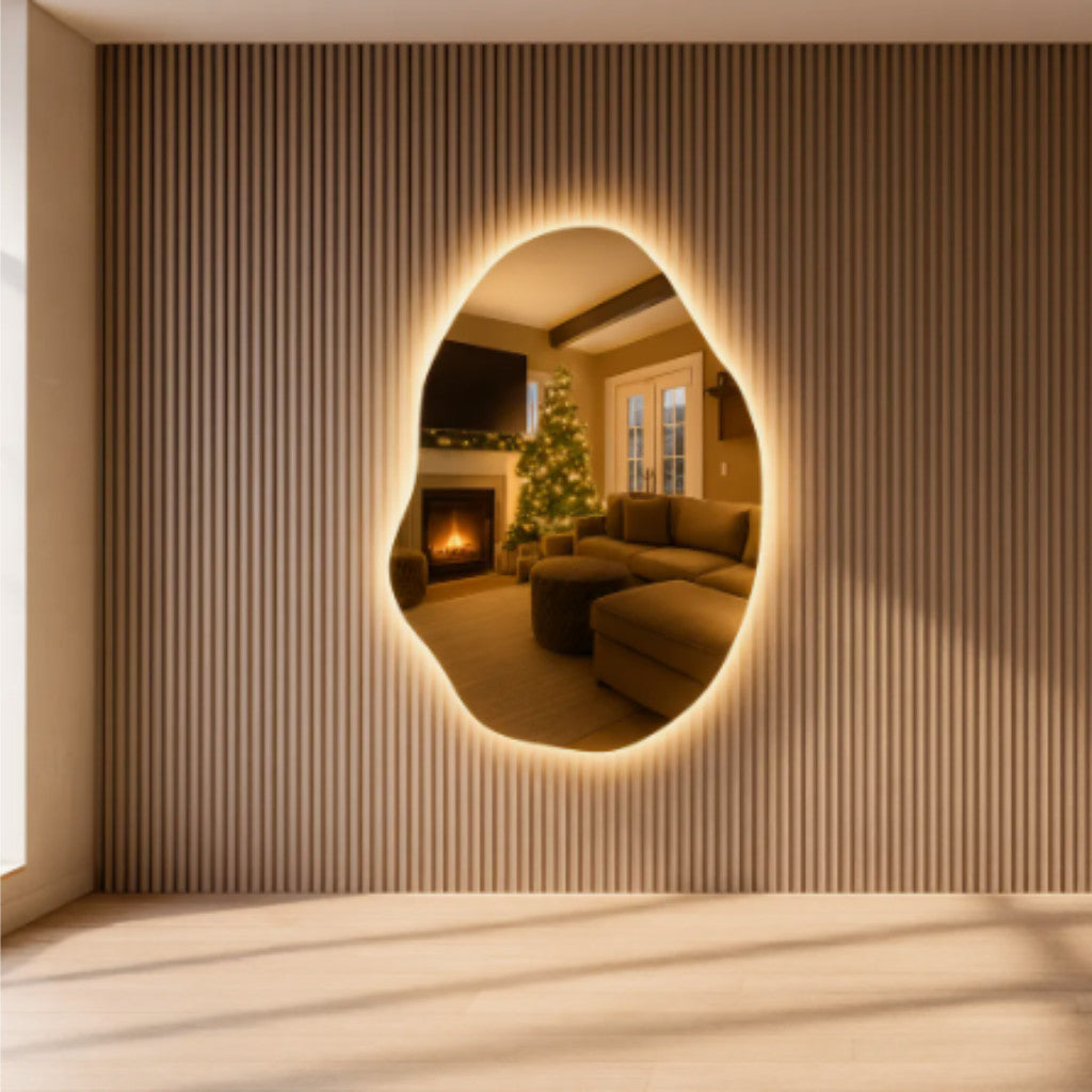 Espelho Grande De Parede Com Led Orgânico 90x60 Banheiro Sala Quarto Luz Quente E Fria