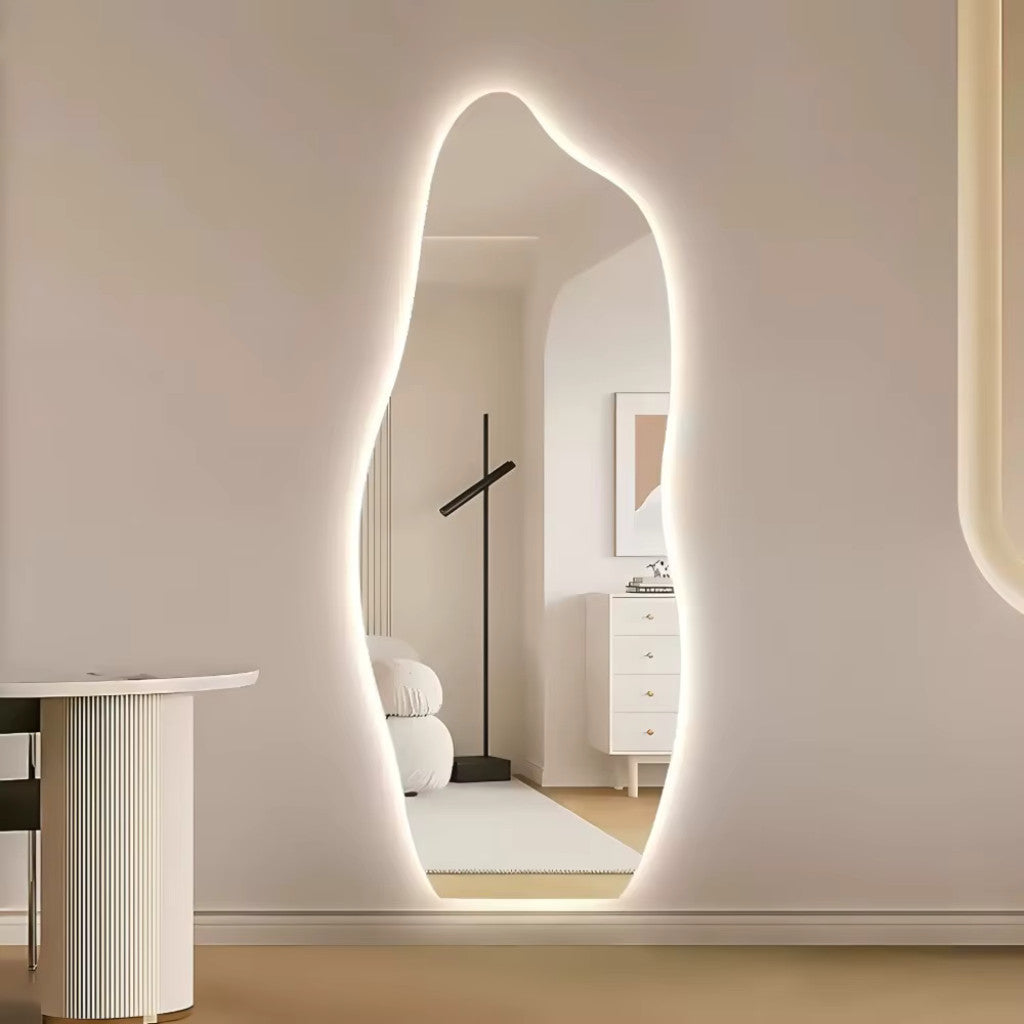 Espelhos Orgânico LED de Salão 110cm x 50cm com Iluminação para Decoração de Parede de Corpo Inteiro Instalação Simples