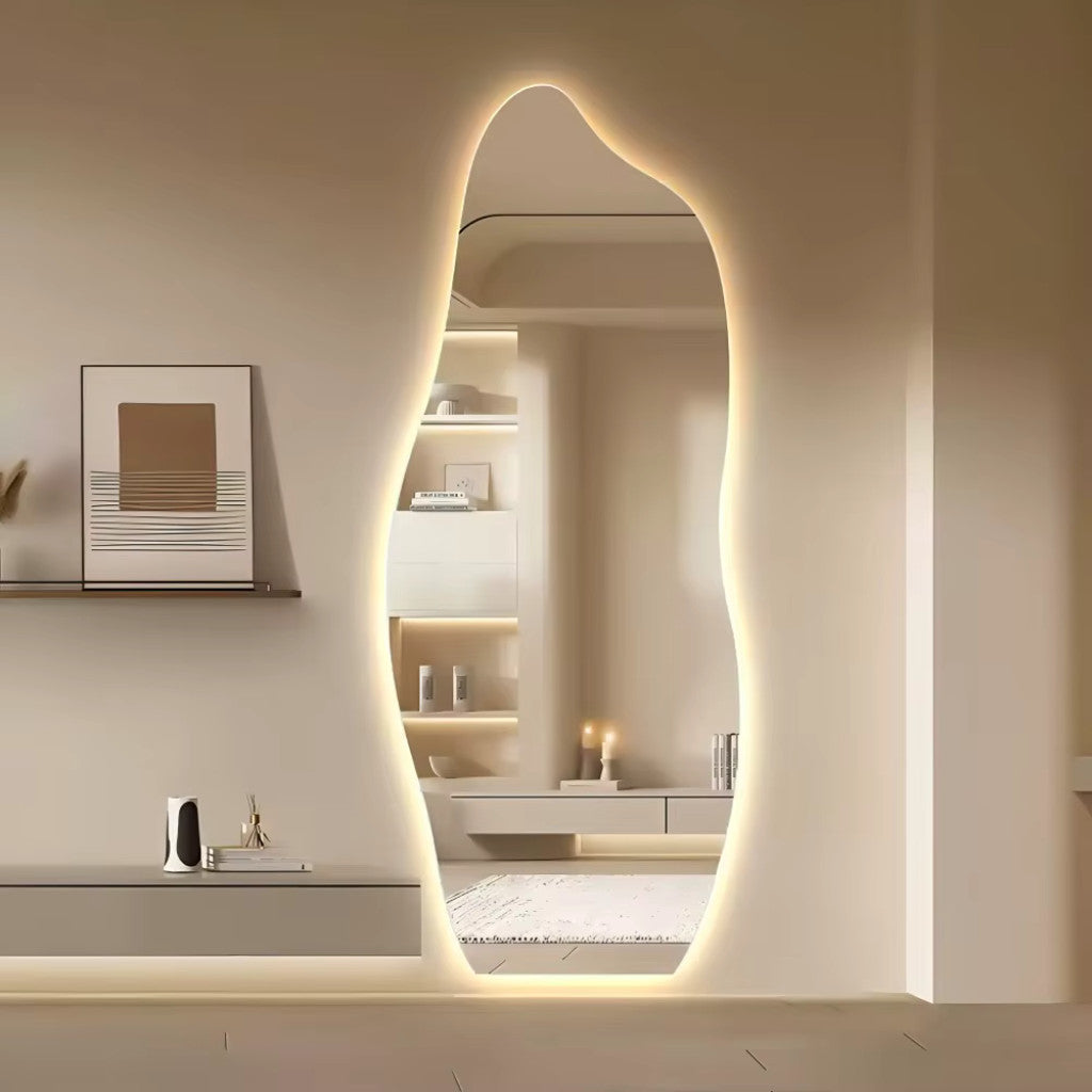 Espelhos Orgânico LED de Salão 110cm x 50cm com Iluminação para Decoração de Parede de Corpo Inteiro Instalação Simples