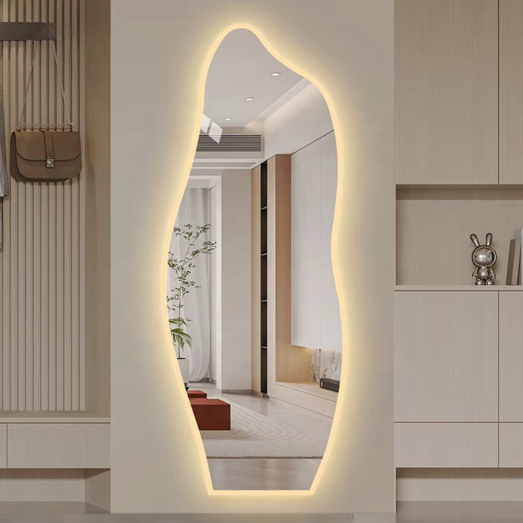 Espelho Orgânico 110X50cm de LED em Forma de Onda 3mm Lapidado de Corpo Inteiro Arte Moderna Sala de Estar/Quarto/Salão