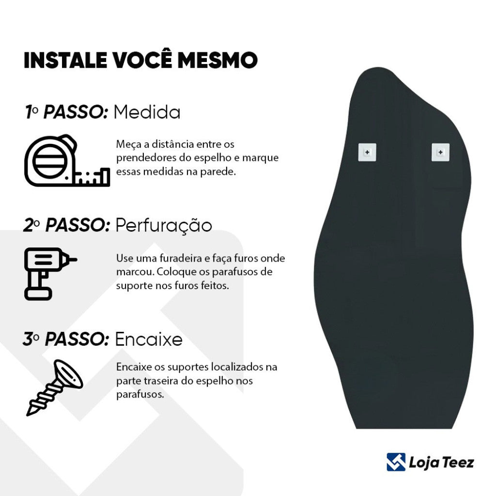 Espelhos Orgânico LED de Salão 110cm x 50cm com Iluminação para Decoração de Parede de Corpo Inteiro Instalação Simples